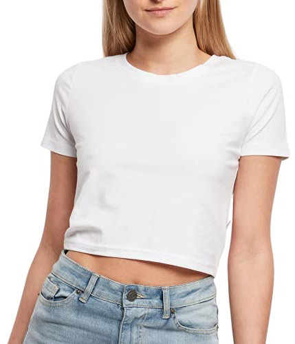 GO HEAVY Damen T-Shirt Crop Top Sportoberteil Fitness Freizeittop Yoga Workout Kurz Enganliegender Schnitt Bauchfrei Sommershirt (Weiß, XL)