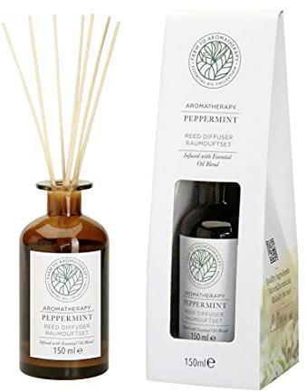 FARM TO AROMATHERAPY Reed Diffuser Pfefferminz - versetzt mit 100% Naturreines Ätherisches Öl - Raumduft Diffuser klein mit Duftstäbchen - 150 ml