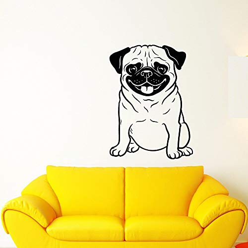 QIANGTOU Home Tier Haustier Mops Welpen Hund Vinyl Wandtattoo Wohnkultur Wohnzimmer Kunstwand Wandaufkleber Abnehmbar 74x54cm
