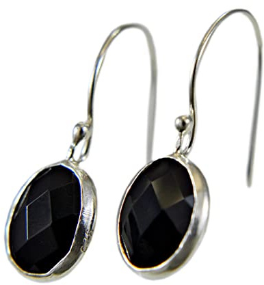 Schwarze Ohrringe Damen - 925 Silber - Onyx Stein - Echt - Ohrringe Silber 925 Hängend - Oval - Muttertagsgeschenk - Handmade - Damen Ohrringe - Black Earrings - Schwarze Perlen