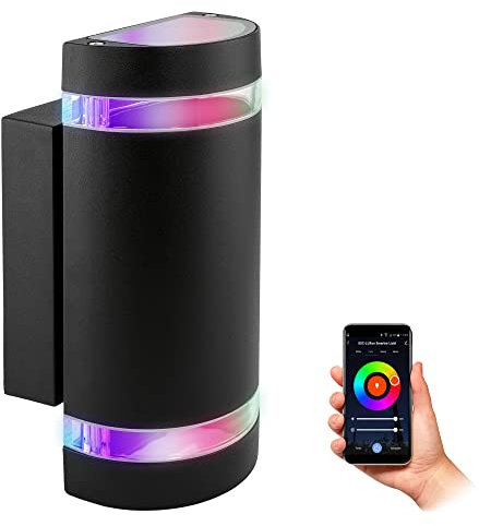 SSC-LUXon ZORA Außenleuchte Wand LED Up Down IP44 mit 2x Smart Home GU10 RGB WiFi (steuerung per App & Sprache) - Wandleuchte schwarz halbrund