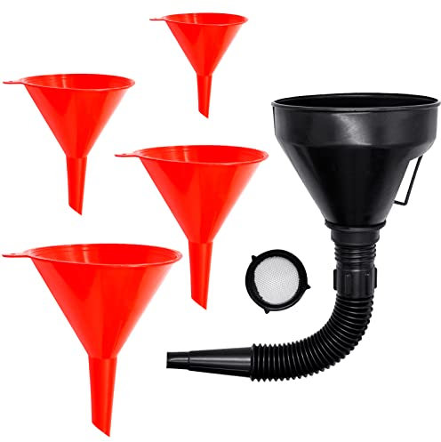 Large Car Funnel for Petrol, LONTOM Car 2 In 1 Flexible Funnel, Universal Funnel 1.2 Liters, Fuel Funnel Oil Funnel with Filter, Retractable curved Plastic Funnel for Household Workshop