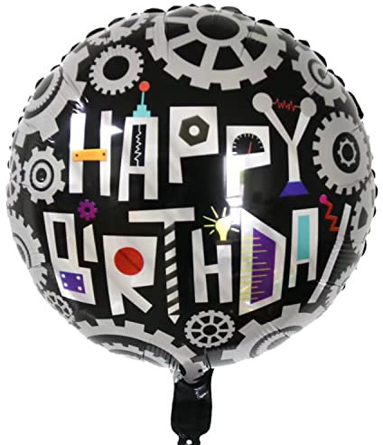 Happy Birthday Luftballons - Geniale Geschenkidee Deko für Geburtstage oder Partys Ballon Helium Folienballon klein mit für Kinder Dekoration Partydeko JGA Geschenkidee - Zahnräder schwarz silber