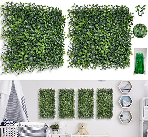 Bybeton Künstliche grüne Wanddekoration, 25,4 x 25,4 cm, UV-Schutz, Buchsbaum-Hecke, Formschnitt, Wandpaneele für Innen- und Außenbereich, Sichtschutz und Garten, Balkon, Sichtschutzzaun, 6 Stück