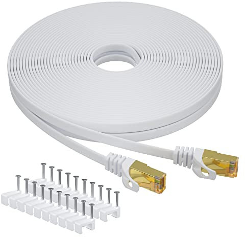 Aouensly Cat8 Ethernet Kabel 15m, Flaches Hochgeschwindigkeits-LAN-Kabel, 40Gbps 2000MHz Internetkabel mit vergoldeten RJ45-Steckern, Netzwerkkabel für Gaming, Streaming, Router, Modem, PC, Drucker