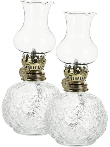 BESTonZON 2 Sätze Petroleumlampe - Öllampen aus Glas, Petroleumlampe Für Innenräume öllampe, Retro Nostalgie Transparente Einstellbare Helligkeit