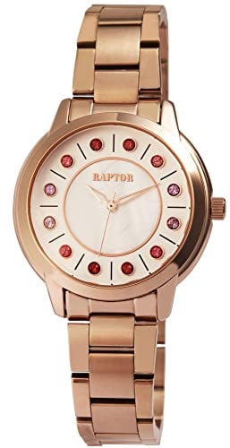 Raptor Gloriani Damen-Uhr Edelstahl Perlmutt Similistein Analog Quarz RA10238
