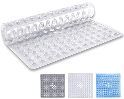 MOONLIGHT20015 Tapis de bain antidérapant anti-moisissure avec ventouses puissantes, poignées et trous de drainage, tapis de douche en caoutchouc souple, lavable en machine (53 x 53 cm, transparent)