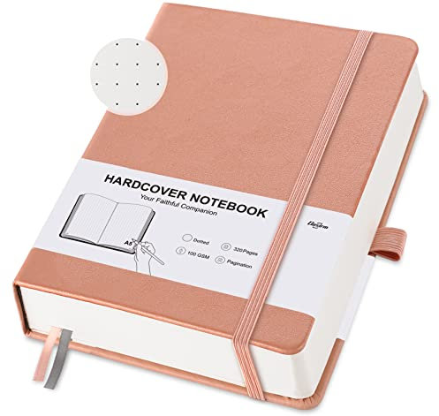 Notizbuch Din A5 Dotted Journal Notebook, Hardcover Notizbücher Gepunktet mit 320 Seiten, 100 g/m² Tintenfestes Dickes Papier, Dot Tagebuch für Fraue, Schule/Büro, Schreiben, 14,8 x 21,3 cm Rosa