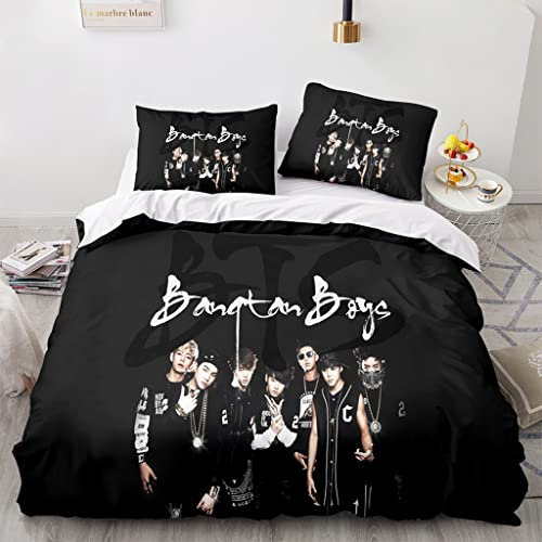 BTS Bettlaken-Sets, natürliche Baumwolle, BTS Bettwäsche-Set mit Kissenbezug für Jungen und Mädchen für Jugendliche, Einzelbett, 45 x 45 cm