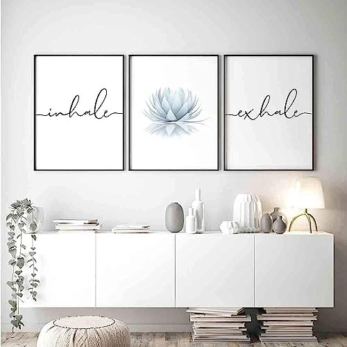 HTWLMM Leinwand Bilder Lotus Zen Yoga Malerei Einatmen Ausatmen Zitate Poster Kunstdruck für Wohnzimmer Schlafzimmer Wandbilder Deko Rahmenlos (3X20X30CM)