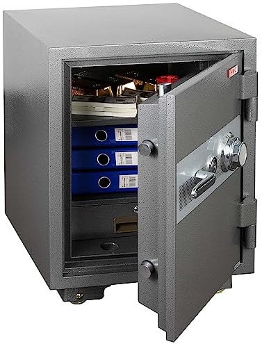 Tresor HWC-L48, feuerfest (60min) Safe Geldschrank Doppelbolzenverriegelung, 84kg Metall 68x48x47cm 48L - grau