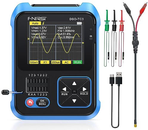 Treedix Oszilloskop Multimeter, 3 in 1 Digital Oszilloskop Generator, 2.4 Zoll HD Farbbildschirm USB wiederaufladbare Digital Transistor Tester Kit, PWM Ausgangssignalgenerator, 500kHz Bandbreite