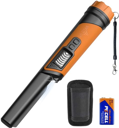 DR.ÖTEK Metal Detector Pinpointer IP68 Fully Waterproof Underwater Handheld Pin Pointer Wand, LCD Screen, Small for Adults, High Accuracy, 3 Alert Modes, Gold, Relics - Orange (MT6 Pro)