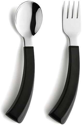 FabaCare Senioren Besteck Gabel und Löffel Set, speziell für Rechtshänder, Ergonomisches Essbesteck, Spezial-Besteck, Arthritis Besteck, gebogen, für eingeschränkte Handmotorik