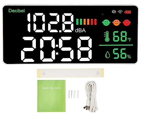 Uadme Schallpegelmesser Wand, Dezibel Messgerät, Digitaler Dezibel Schallmesser mit 11 Zoll LED Bildschirm, für Klassenzimmer Zuhause Fabrik, Testen Sie den Dezibel, Temperatur und Luftfeuchtigkeit