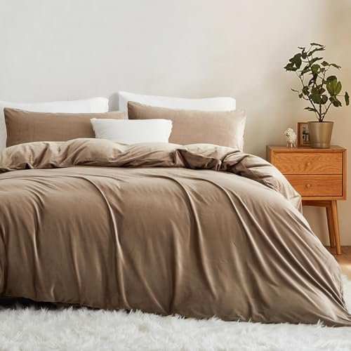 Sedefen Flanelle Housse de Couette 240x260cm + 2 Taies d'oreiller 65x65cm Kaki Parure de lit 2 Personnes Peluche Hiver Chaude Duveteuse Ado Linge de lit Avez Fermeture Éclair