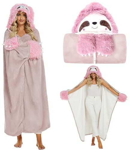 Bocguy Faultier Decke Rosa, 160 x 120 cm Tragbare Decke Faultier Geschenke für Frauen, Sofadecke Sloth Kuscheldecke Flauschig, Cartoon Faultier Kuscheldecke Niedliches für Frauen Erwachsene