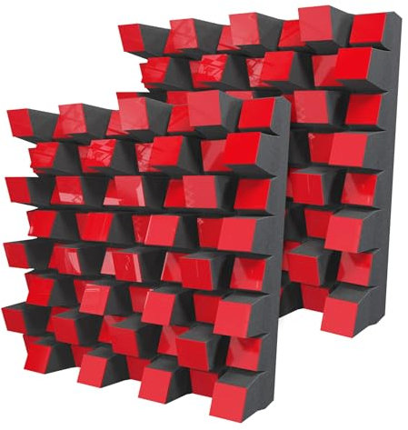 Akustik-Diffusor, 2D-Unterschied, Reflexion, Diffusion, Absorption, Schalldämmung, Wandkunst-Panel, Farbplatten: (rot glänzender Kunststoff, Sirius (150 mm), 2 Stück