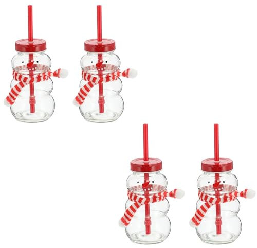 Novaliv 4X Tassen Glühwein 260 ml Personalisierte Weihnachtstasse mit Trinkhalm - Schneemann als Glühweinbecher - Weihnachts Motiv Tasse mit Deckel und Strohhalm Weihnachtstassen Handwärmer Mugs