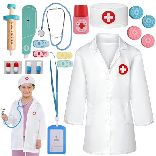 Comius Sharp Arztkoffer Kinder Ab 3 Jahre, Zahnarzt Spielzeug Kinder, Holz Play Doh Zahnarzt- Mit Echtem Stethoskop, Arztkittel Kinder, Lustiges Cosplay Geschenk FüR Weihnachten,Kindertag, Geburtstag