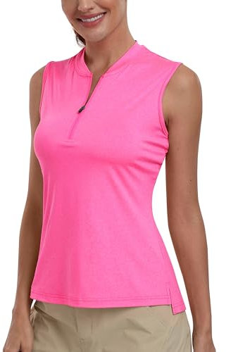 Golf-Poloshirts für Damen, schmale Passform, ärmellos, Sport-Shirt, schnelltrocknend, athletisches Tanktop für Tennis, Arbeit, Upgrade Rose Red, X-Klein