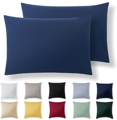 Alreya Kissenbezug 50 x 80 cm (2er Set) - Blau - 100% Jersey Baumwolle - Kissenhülle für Kissen 50x80 cm, Jersey Kopfkissenbezüge, Superweicher Kissenbezüge 50x80 mit Reißverschluss