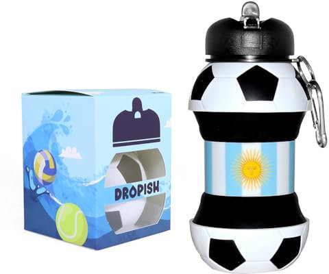 Dropish Botella Agua Silicona Diseño fútbol Argentina - Niños, Niñas y Adultos- Plegable - Libre de BPA - Muy Resistente - 550ml