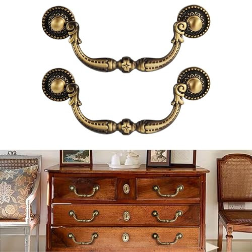 CcHhyyt 6 Stück Vintage Messing Griff Antiker Schrankgriff Messinggriff für Küche Schrank Schublade Kommode Vintage Eisenwaren Retrogriffe aus reinem Messing Metal Möbelgriff (6, Schwarz, 96mm)