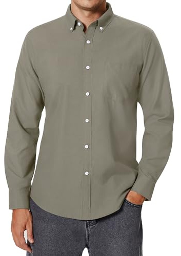 siliteelon Mens Shirts Long Sleeve Oxford Button Down Business Smart Casual Work Regular Fit Non Iron Dress Shirts Grey Green L