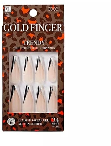 Gold Finger Full Cover False Nails Kit with Glue, Trendy Design, Ready to Wear Extra Long Length Nails