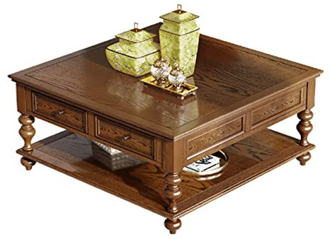 Couchtisch Vintage Country Couchtisch, 43,3 quadratischer Couchtisch aus Holz, Mitteltisch mit Schublade und offenem Regal, quadratischer Sofatisch mit Stauraum for das Wohnzimmer Kaffeetisch