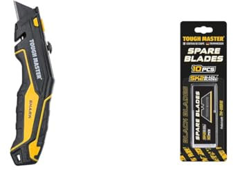 TOUGH MASTER Utility Knife, Retractable Function Plus 4 Piece SK2 Blades & 10 Piece Utility Trim Knife Trapezoidal Blade, Strong SK2 Steel Spare Blades, 19x60x0.6mm Packed in Blister