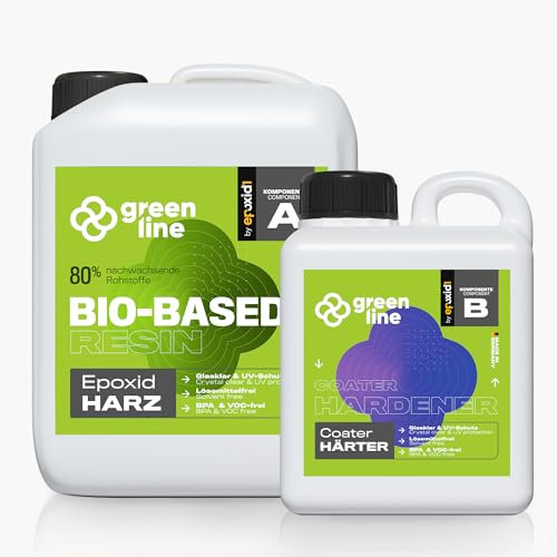 epoxid1® Epoxidharz mit Härter Green Line Coater | glasklar & blasenfrei | ideal zum Basteln & Gießen von Resin Art | Kunstharz Set für Anfänger & Profis | Premium Qualität Made in Germany (3kg)