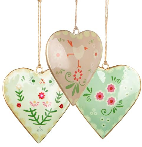 Logbuch-Verlag 3 Herzen zum Aufhängen Frühling Ostern Metall Deko Anhänger 10 cm Gold grün pink Scandi Hygge