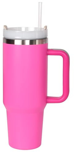 Taza de Café con Tapa para Coche, 1200mL Taza de Acero Inoxidable Aislada al Vacío con As, Taza de Viaje de 40 Onzas, Taza Térmica con Pajita, Botella de Agua Deportiva Aislada (Pink)