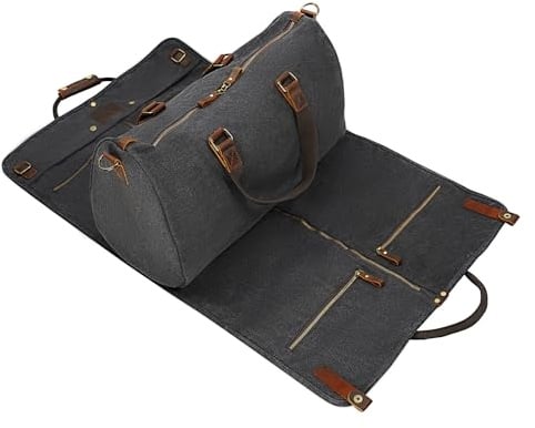 2-in-1 Kleidersack aus gewachstem Segeltuch, Leder, mit Schultergurt, für Reisen und Geschäftsreisen, Canvas Schwarz, American Casual