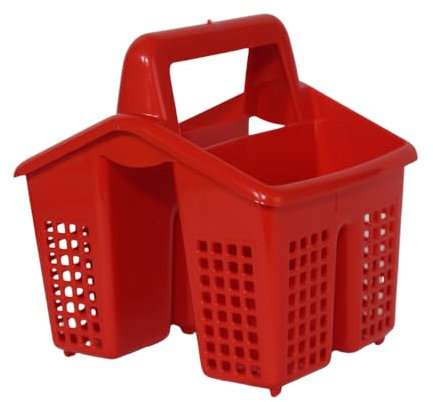 Keroppa Escurridor para Cubierto, Con Sujeción Superior, Organizador para Cubiertos 4 Compartimentos, Gran Capacidad, Orificios para Salida de Agua, Rojo