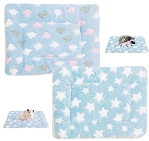 2 Plüschbett für Kleine Tiere, Warme Meerschweinchen Decke Winter Kaninchen Kopfkissen Bett Kleintierbett Schlafmatte kleine Haustiere Bettauflage für Hamster, Hase, Eichhörnchen, Chinchilla(Blau)