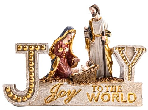 BUTILIVEEN Adventskerzenhalter, Weihnachtsdekorationen für den Innenbereich, kleines Krippen-Set, Freude an der Welt, Heilige Familie, Statue für Tischplatte und Kaminsims, 22,9 cm, Harz