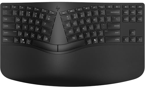 HP 960 Ergonomische kabellose Tastatur, Schnellverbindung Swift Pair und Unifying-Dongle, 20 programmierbare Tasten, Intel Evo-Standard, Multigerät, Copilot-Taste, Autonomie bis zu 24 Monate, Schwarz