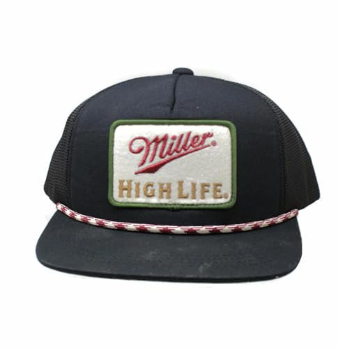 Miller High Life Trucker Mütze schwarz verstellbar Snapback gesticktes Patch Logo, Schwarz/Rot/Hellbraun, 62 EU