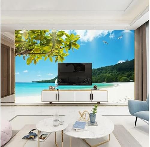 tyujlkjddlf Papier peint mural personnalisé 3D 8D méditerranéen 5D pour salon TV Fond d'écran Film et télévision Papier peint mural Paysage vue mer plage cocotier papier peint - 400 cm x 280 cm