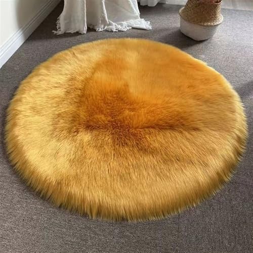 Lifup Hochflor Teppich Rund Wohnzimmer Schlafzimmer rutschfest Shaggy Modern Flauschig Einfarbig Langflor Kunstfell für Esszimmer Kinderzimmer Deko Gold 100 x 100 cm