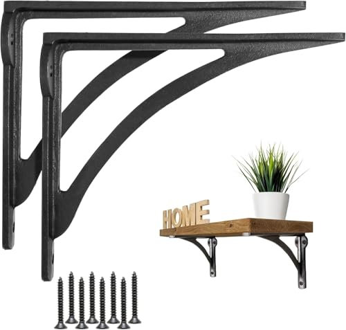 EDUWURXS Ironbridge Cast Iron Heavy Duty Shelving Brackets | Wall Shelf Supports (4x5.5 Pack of 2)