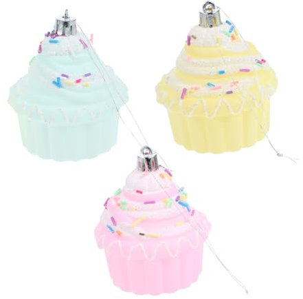 BUGUUYO 3 Stück Cupcake Ornamente Weihnachtsdekoration aus Kunststoff für Christbaum und Party