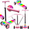 Lumi Ride Trottinette Enfant 3 Ans Balance Trois Roues LED Rose, Pliable, Guidon Réglable, Frein au Pied, Plateforme Antidérapante, Guidon Amovible