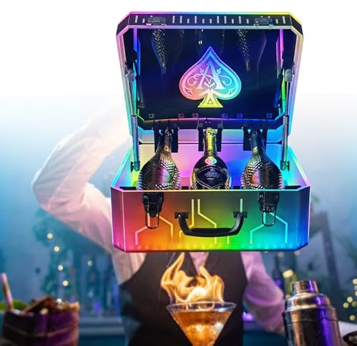 Lighted Home Wine Bottle Box, Ace of Spades 3Pcs Bottle Container Wine Box, Champagne VIP Bottle Presenter, Light Up Party Decorations Display Lights,B