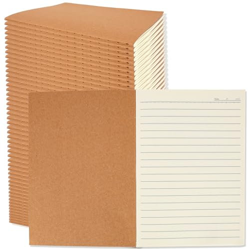 50 Pack A5 Kraft Paper Notebooks Lined Journal Notebook Kraft Journals Bulk for Students Teachers Doctors Office Writing Sketch Notepad Supplies, 60 Pages 30 Sheets