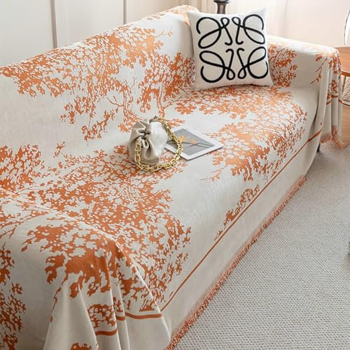 RWCCCRW Couchüberzüge Sofabezüge Orange 3-Sitzer Couchbezug Chenille Baummuster Big Couchbezug